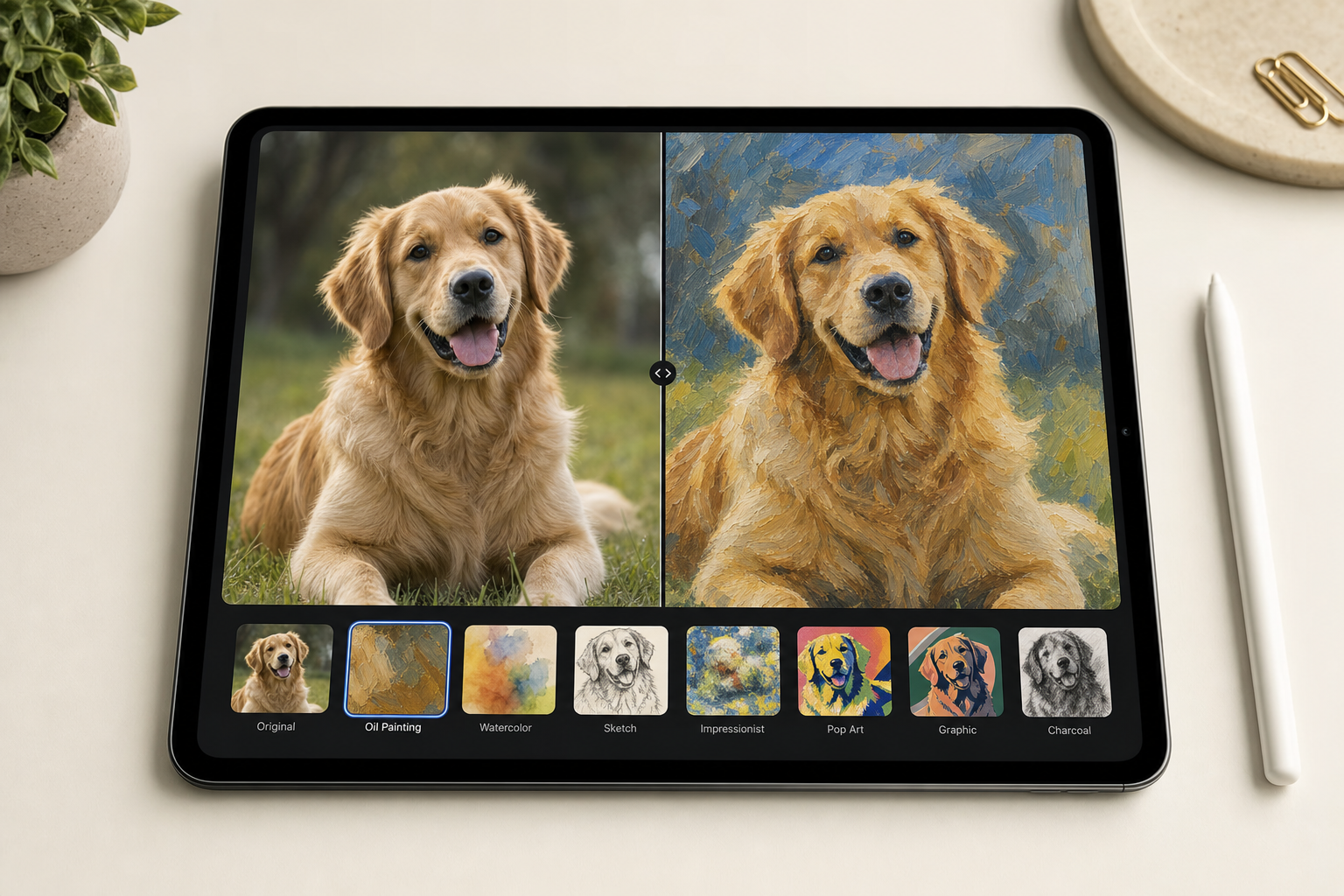 Choosing an art style on a tablet